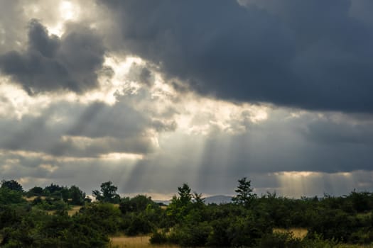 Light rays coming from above the sky in the Causse