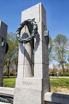 The state of Texas pillar at the The National World War II Memorial in Washington D.C., USA