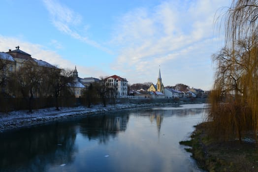 Lugoj City Romania Timis river winter landscape