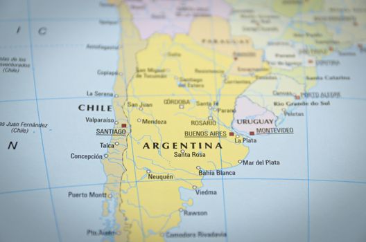 Argentina in close up on the map. Focus on the name of country.



