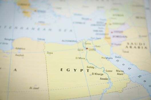 Egypt in close up on the map. Focus on the name of country.



