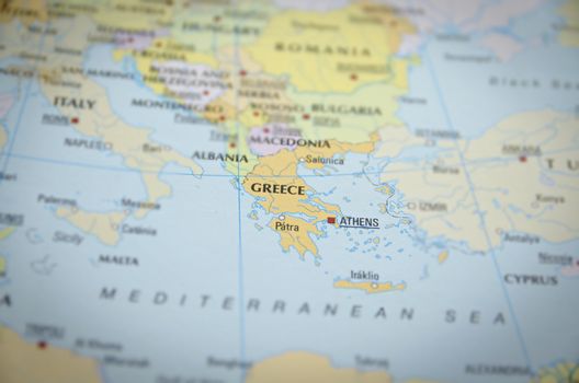 Greece in close up on the map. Focus on the name of country.



