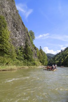 SZCZAWNICA, POLAND - AUGUST 14, 2016 : Dunajec River Gorge .view from boat rafting. 18-kilometer  route runs through the Pieniny Mountains to Szczawnica, National Park,  by river on the border between Poland and Slovakia.
