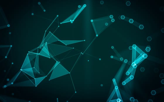 Abstract polygonal space low poly dark background with connecting dots and lines. Connection structure. 3d rendering