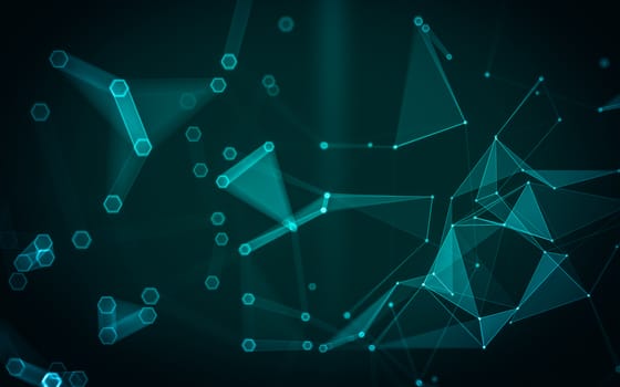 Abstract polygonal space low poly dark background with connecting dots and lines. Connection structure. 3d rendering