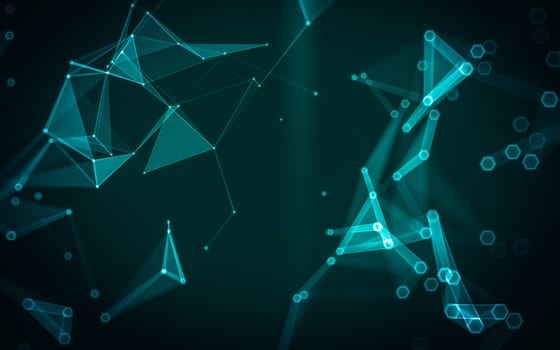 Abstract polygonal space low poly dark background with connecting dots and lines. Connection structure. 3d rendering