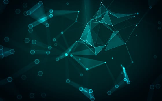 Abstract polygonal space low poly dark background with connecting dots and lines. Connection structure. 3d rendering