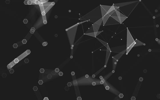 Abstract polygonal space low poly dark background with connecting dots and lines. Connection structure. 3d rendering