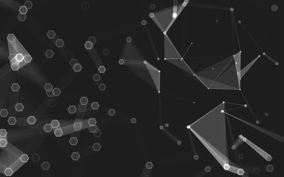 Abstract polygonal space low poly dark background with connecting dots and lines. Connection structure. 3d rendering