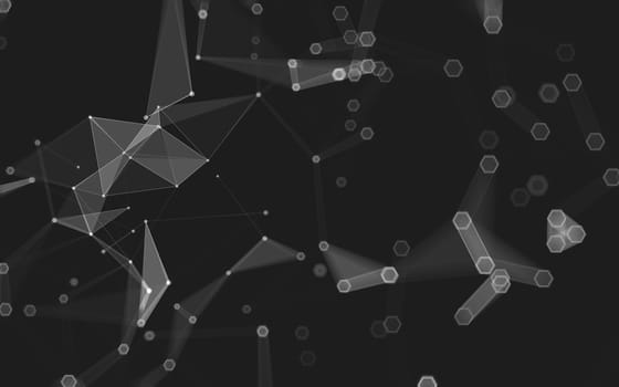 Abstract polygonal space low poly dark background with connecting dots and lines. Connection structure. 3d rendering