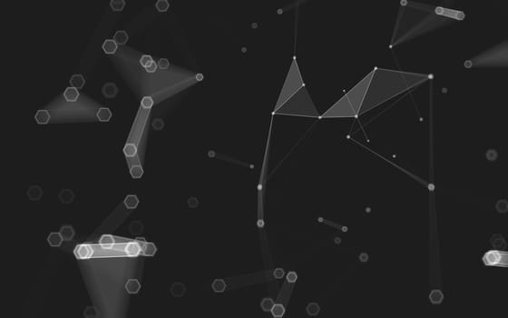 Abstract polygonal space low poly dark background with connecting dots and lines. Connection structure. 3d rendering