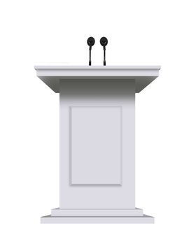 white podium rostrum stand with microphones isolated on white