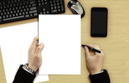 Businessman reading blank document