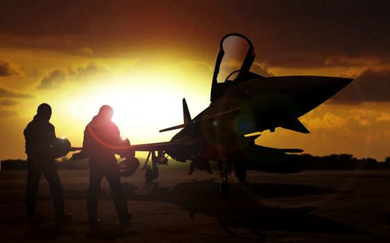 military aircraft on airfield with pilot walking towards the aircraft