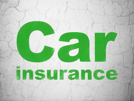 Insurance concept: Green Car Insurance on textured concrete wall background