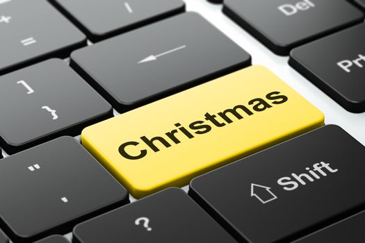 Entertainment, concept: computer keyboard with word Christmas, selected focus on enter button background, 3D rendering