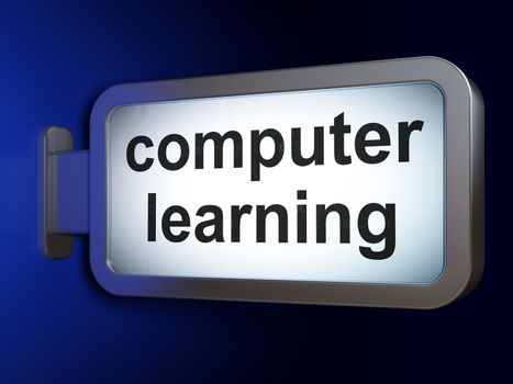 Studying concept: Computer Learning on advertising billboard background, 3D rendering