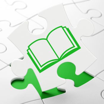 Education concept: Book on White puzzle pieces background, 3D rendering