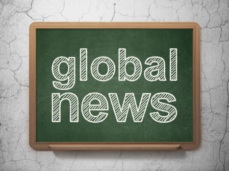 News concept: text Global News on Green chalkboard on grunge wall background, 3D rendering