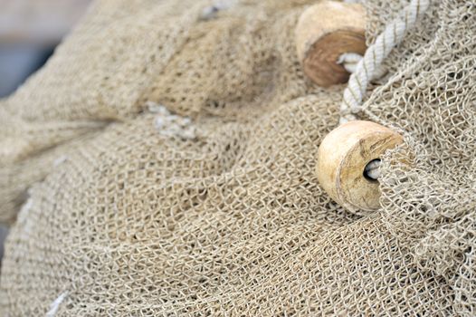 fishing net with floats in boat