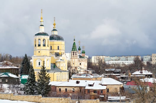The city of Serpukhov in Russia, the Moscow region. View of ancient Church in winter.