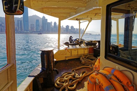 Hong Kong Harbour at sunset.