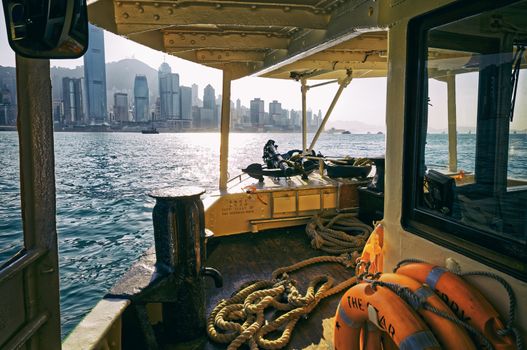 Hong Kong Harbour at sunset.