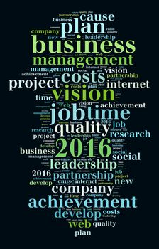 2016 goals word cloud concept over dark background