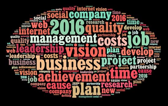 2016 goals word cloud concept over dark background
