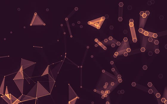 Abstract polygonal space low poly dark background with connecting dots and lines. Connection structure. 3d rendering