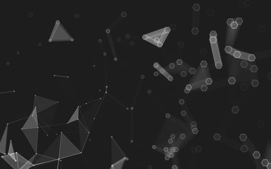 Abstract polygonal space low poly dark background with connecting dots and lines. Connection structure. 3d rendering