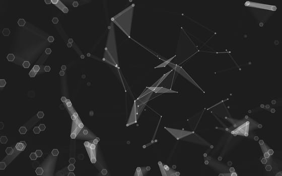 Abstract polygonal space low poly dark background with connecting dots and lines. Connection structure. 3d rendering