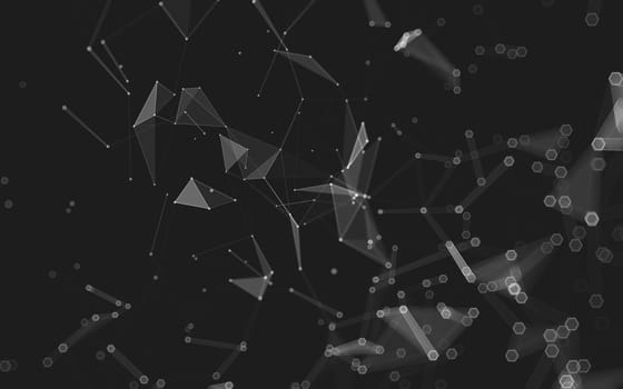 Abstract polygonal space low poly dark background with connecting dots and lines. Connection structure. 3d rendering