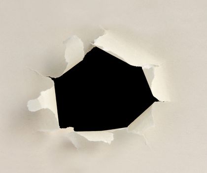 Hole in the yellow paper with torn sides