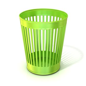 Empty green trash bin, garbage can isolated on white background