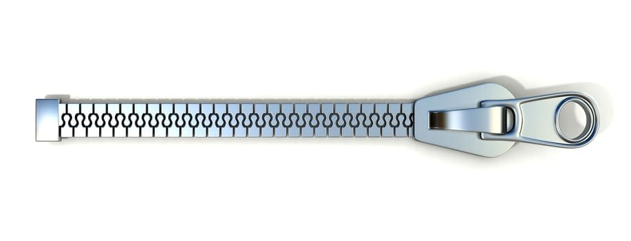 Metal zipper. 3D render illustration isolated on white background