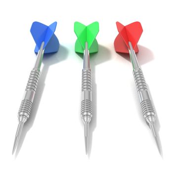 Set of darts, isolated on white background. Front view. 3d concept