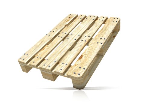 Euro pallet. Angled view. 3D render illustration isolated on white background