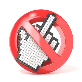 Forbidden sign with middle finger cursor. 3D render illustration isolated on white background