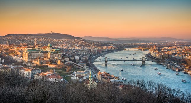 Panoramic View of Budapest and the Danube River as Seen from Gellert Hill Lookout Point