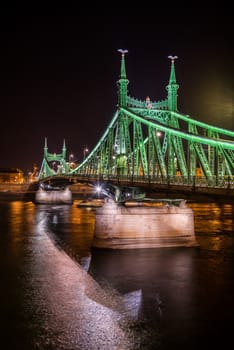 Liberty Bridge in Budapest, Hungary at Night