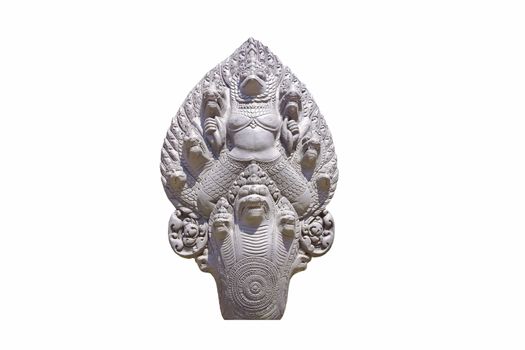 Isolated Garuda surrounded by serpent heads on this naga balustrade.