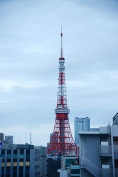 tokyo tower with cloudy sky