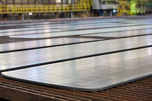 Steel plate on production line in steel plant