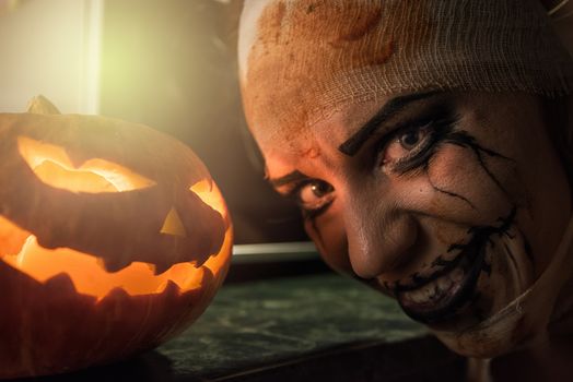 Horrible girl with scary mouth and eyes, halloween theme
