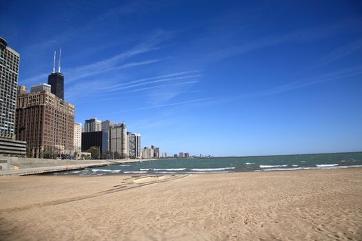 Chicago Skyline and Beach - Buildings of Windy City near Lake Michigan