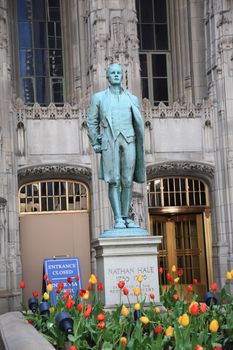 Nathan Hale Statue outside the Tribune Tower in Chicago, Illinois.
