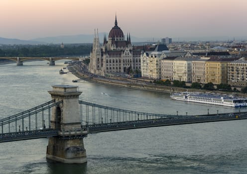 The Parliament building in Budapest, near the river