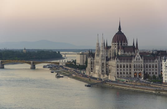The Parliament building in Budapest, near the river