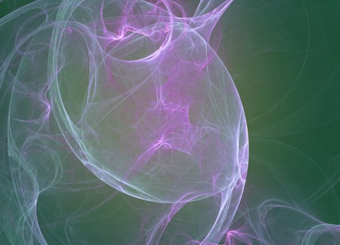 glowing violet curved lines over green Abstract Background space universe. Illustration.